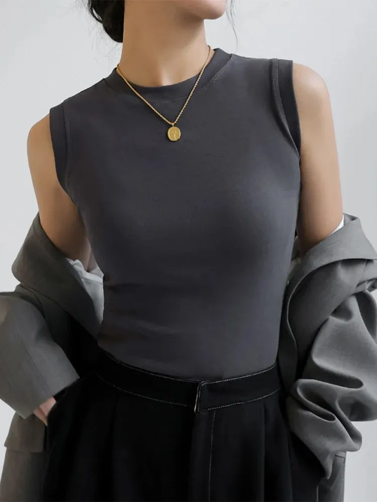 Camisole Vest for Women Cotton Round Neck Colourful Basic Sleeveless Undershirt Tops Tees with Coverage for Side Cleavage — image 10