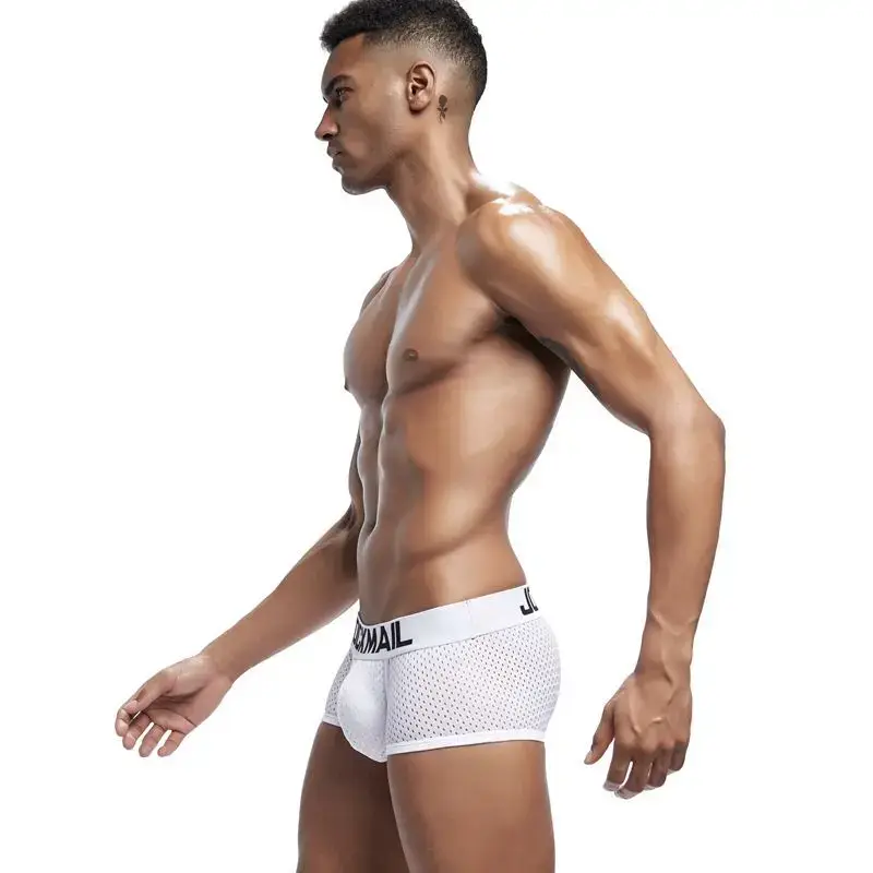 Jockmail Boxers Sexy Mens Panties Mesh Quick-drying Breathable Calzoncillos Solid Color Simple Boxers Hombre Semi-transparent — image 15