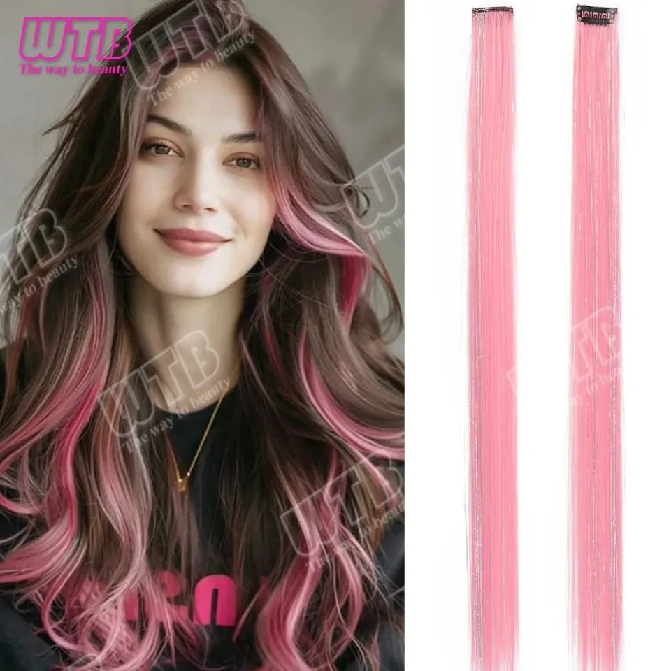 Peluca sintética de 60 cm, extensión de cabello coloreado estilo Clip BB con cable láser, adecuada para que mujeres y niñas la usen en días festivos y fiestas — image 12
