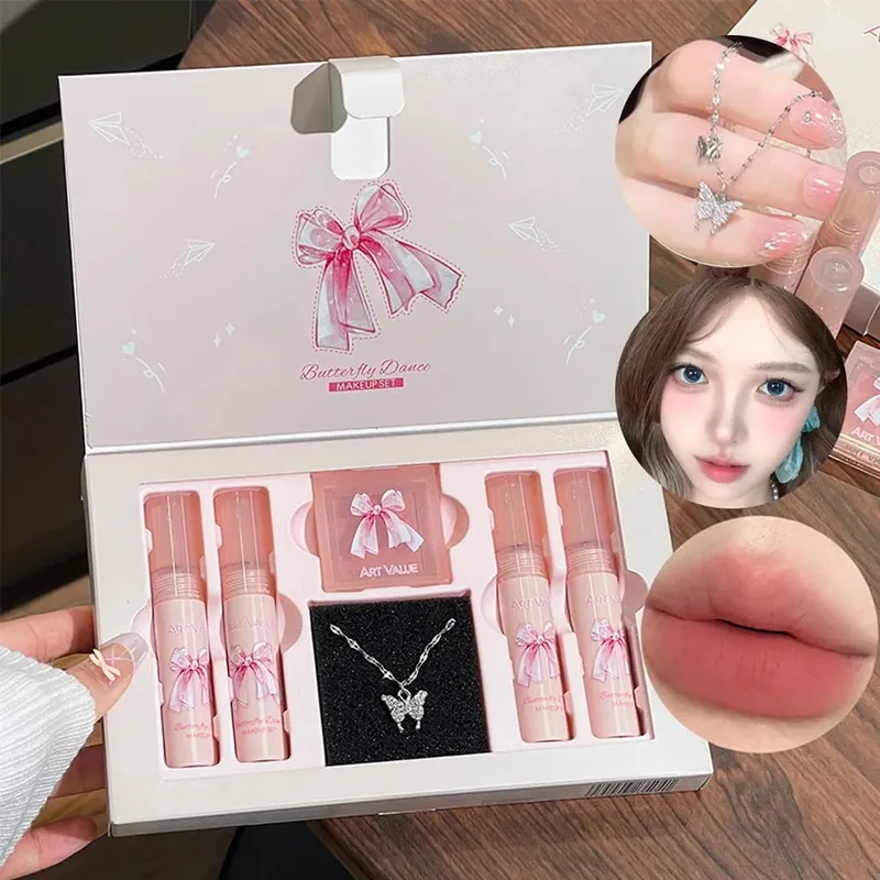 Art Value Butterfly Dance Color Box Four Lip Glaze Blush Set Necklace Lip Mud Blush Set — image 2