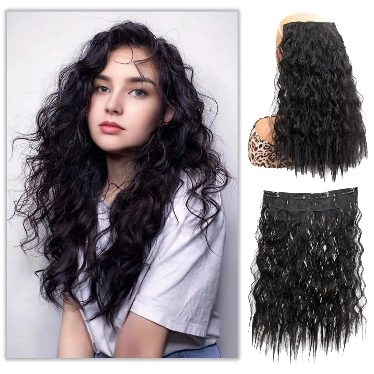 Synthetic corn beard curly hair extensions in three sizes wig head covers full top hair covers replacement for women's wigs