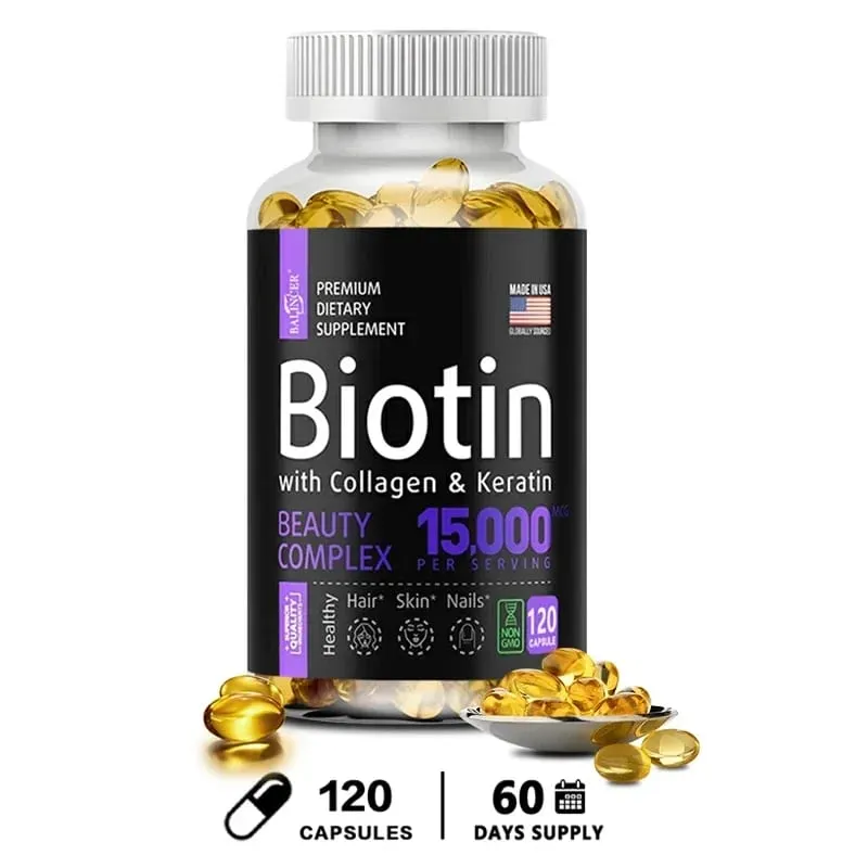 Biotin Supplement - 15 000 Mcg with Collagen and Keratin Vitamins Shiny Hair Skin and Nails Joint Health 30/60/120 Capsules — image 8