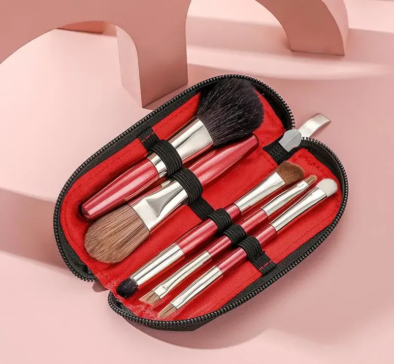 5 Pcs Mini Makeup Brushes Set Eye Shadow Foundation Powder Eyelash Lip Concealer Blush Nature Bristle Set Travel Portable Sof — image 6
