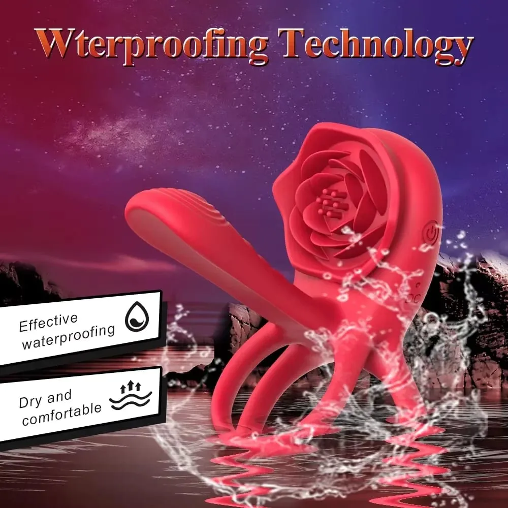 Rose Vibrating Cock Ring Penis Sleeve Vibrator G-spot Clitoral Stimulator 10 Vibration Sex Toy for Adult Men Clitoris Vibrator