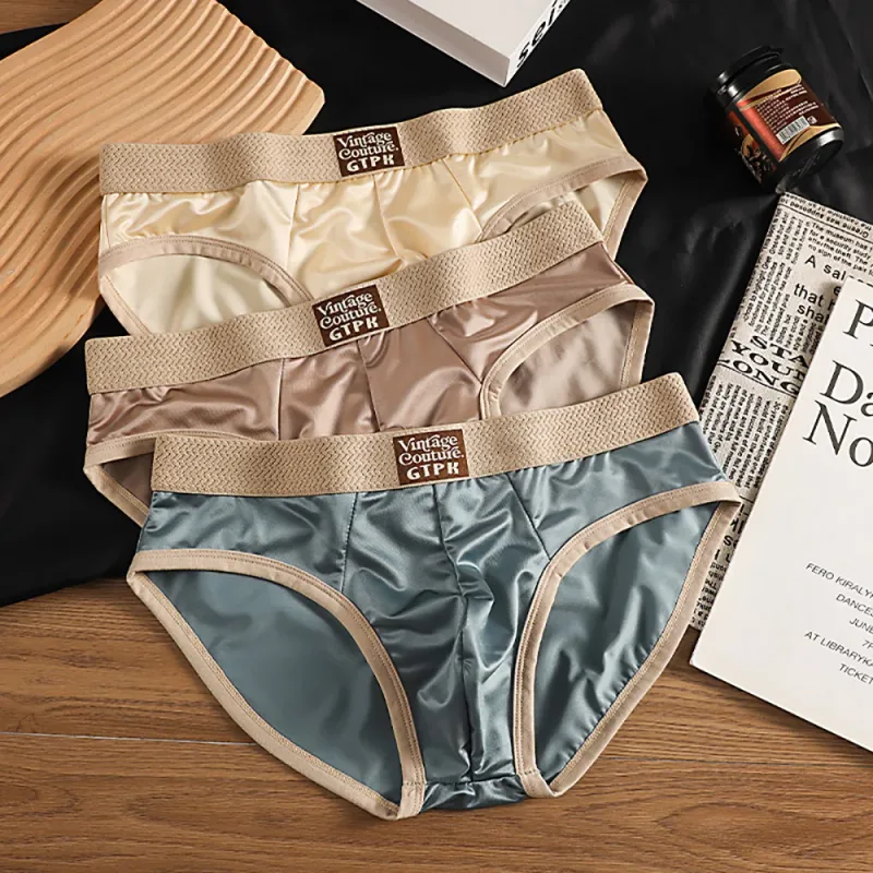 3PCS/Pack Luxury Satin-like Sexy Men's Briefs Smooth Cool Ice Silk Quick-dry Panties 3D Mesh Breathable Crotch Man Undrewear — image 18