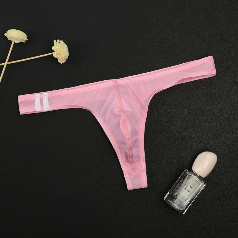 3Pcs/lot Sexy Underwear Men's T-Back Underpants Thongs G-String Ice Silk Breathable Male Bikini Panties U Convex Pouch Undies — image 12