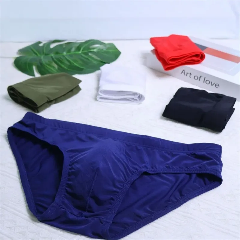 Solid Color Pouch Underwear Men Bulge Lift Panties Lingerie Low Rise Plus Size Ice Silk Male Comfortable Briefs — image 7