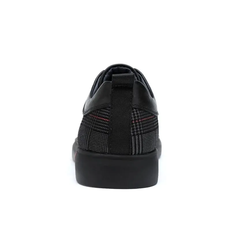 New Arrival Men Black Leather Plaid Panel Sneakers Luxury Style Lace Up Casual Shoes Non Slip Platform Walking Footwear