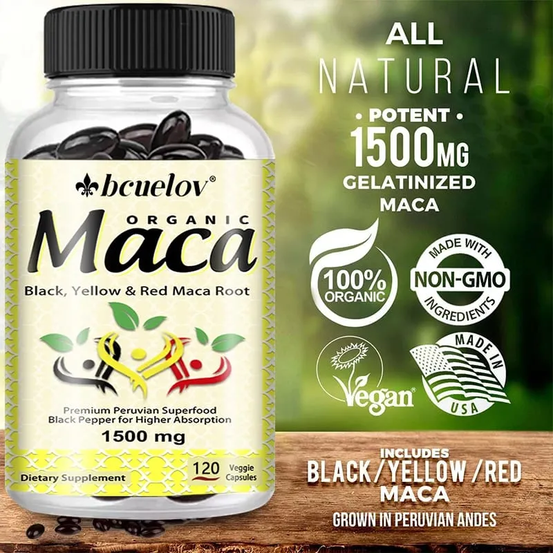Organic Maca Root Powder Capsules-Black and Yellow Maca Natural Energy Supplement Boost Energy Endurance Support Concentration — image 4