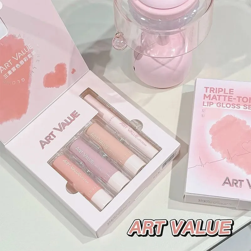 ART VALUE 4 PCS Lip Makeup Sets Include 3 Colors Velvet Matte Liquid Lipstick And 1 Lip Balm Oil Cosmetics Kits Lasting Lipgloss — image 2