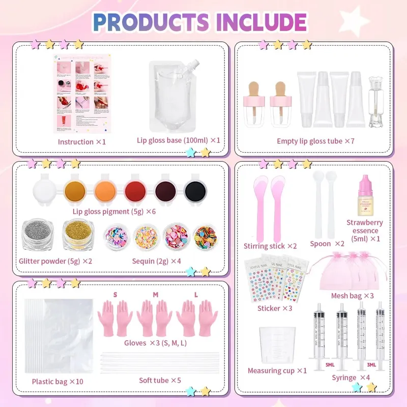 Lip Gloss Base Set Lip Gloss Making Kit Diy Lip Gloss Kit Moisturizing Nourish for Girl Kids Gifts Lip Gloss Pack Set Cosmetics
