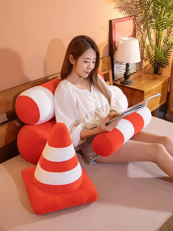 Plush Toy Simulation Traffic Cone Road Construction Cone Sign Roadblock Simulation Toy Set Safety Soft Cushion Pillow — image 12