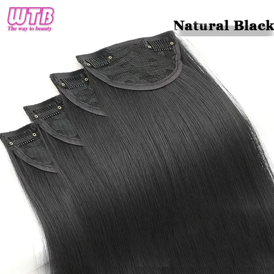 24inch Synthetic Hair Pads Invisible Seamless Clip In Hair Extensions 4 Pieces Set Invisible Straight Hair For Everyday Wear