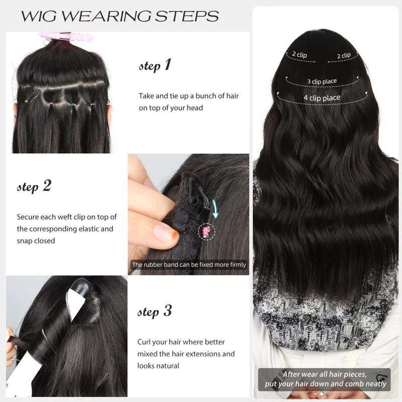 Synthetic Clips In Hair Long Wavy Clip In Hair Extensions 4Pcs/Pack 11Clips In Hair Pieces For Women 20Inch 200G Fake Hairpieces — image 4