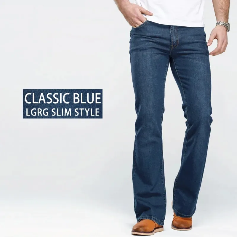 Mens Boot Cut Jeans Slightly Flared Slim Fit Blue Black Trousers Designer Classic Male Stretch Denim Pants — image 11
