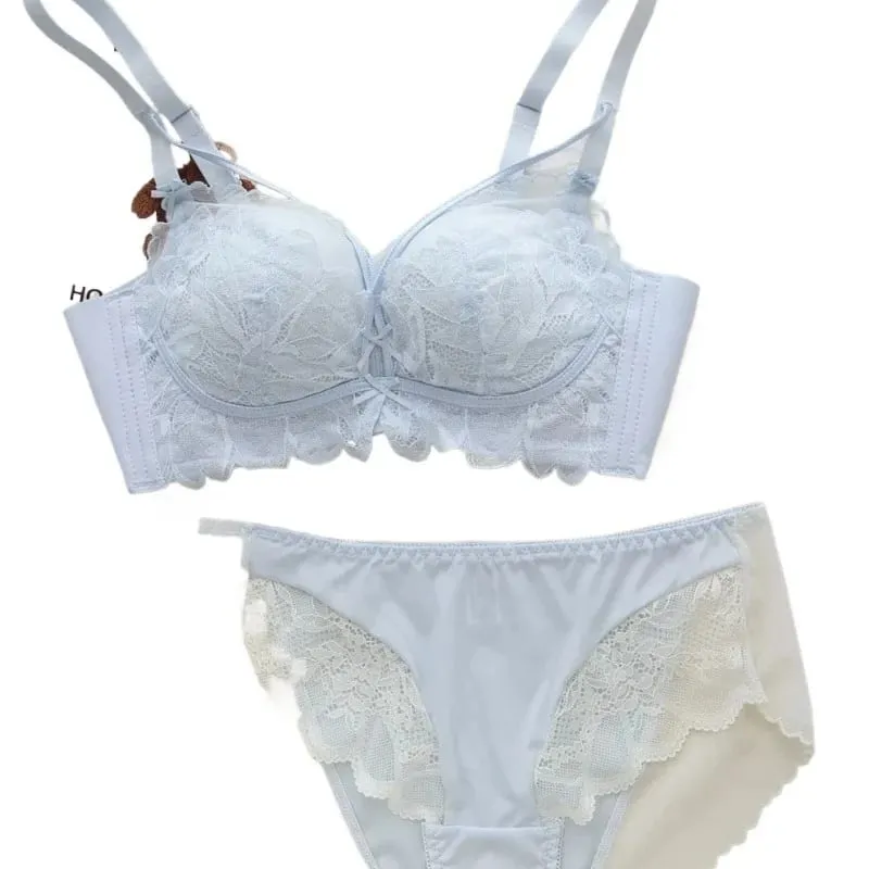 Ensemble de Lingerie en dentelle complète, bonnet fin, 32-38 AB, soutien-gorge français sans fil, Anti-affaissement, Push Up, Design pour petit buste, dames sensuelles — image 5