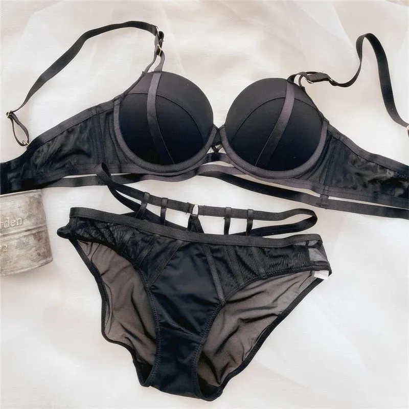 Europe Women Lace Underwear Sexy Hollow Push Up Bra Set Classic Bandage Adjustable Brassiere Cotton Thicken Plus Size Lingerie — image 6