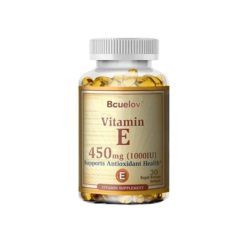 Bcuelov Vitamin E 450MG (1000 IU) Smíšený Podporuje imunitní systém a výživu pokožky - Přírodní antioxidant - Bez lepku a mléčných výrobků