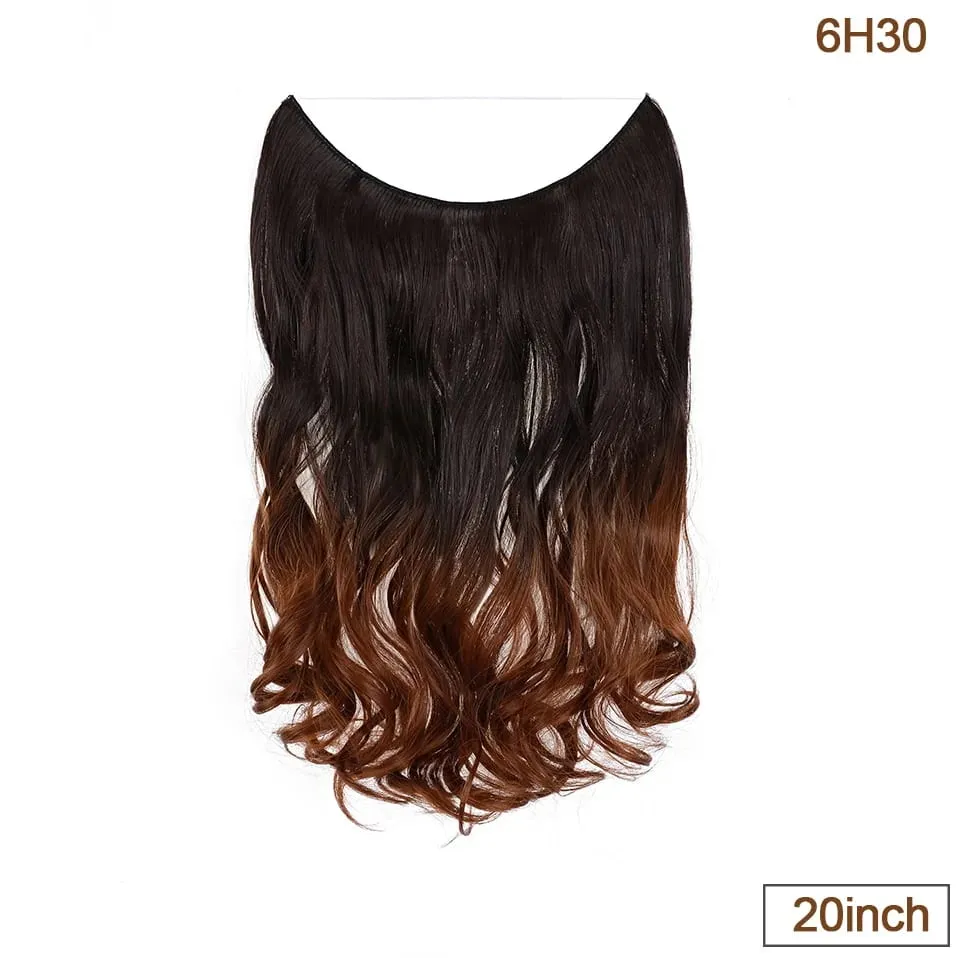 Synthetic Invisible Wire Hair Extensions Transparent Wire AdjustableLong Wavy Curly Secret Hairpiece 20 Inch for Women