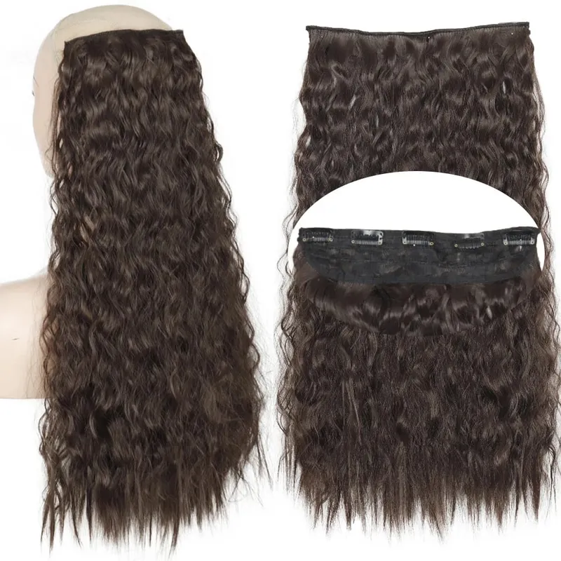 Synthetic One Piece 5clips Long Curly Clips in Hair Extension Hair Water Wave Blonde Black 24" For Women Hairpieces — image 13