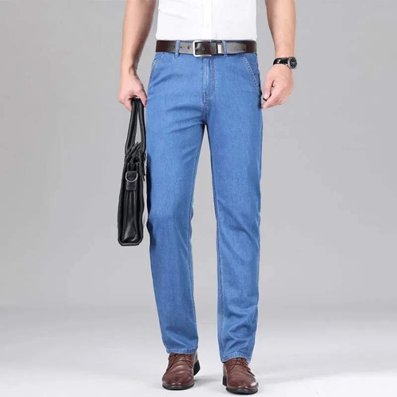 New Lyocell Fabric Jeans Men Summer Thin Business Straight Leg Loose Trousers Men's Casual Long Pants Large Size — image 12