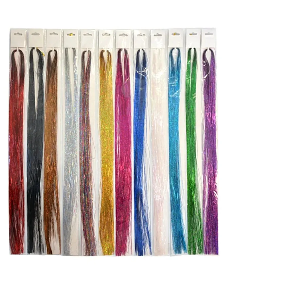 47 Inches Shiny Hair Tinsel 200 Strands/Pack Sparkle Glitter Hair Extensions Tool for Braiding Women Girls Hair Accessories — image 6