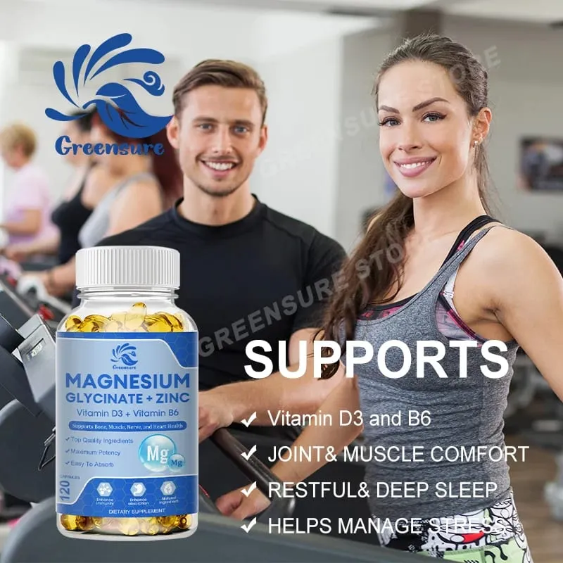 Magnesium Glycinate D3 B6 Capsules for Relax Sleep Nerve Muscle and Heart Health Supplement