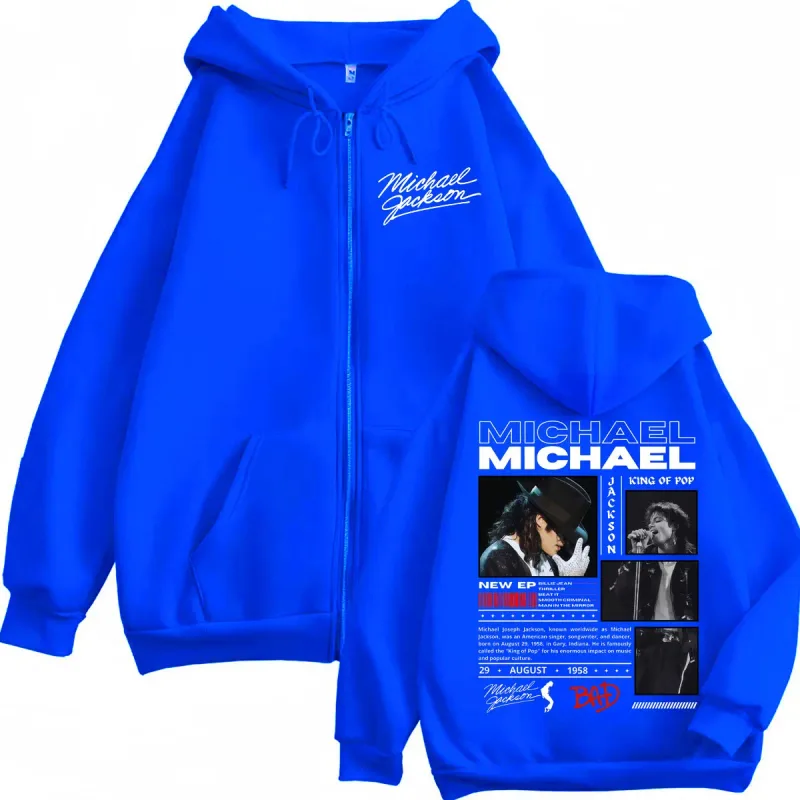Sänger Michael Jackson Classics Zipper Hoodies Rock Mode Vintage Zip Up Pullover Männer Frauen Casual Langarm Sweatshirts — image 5