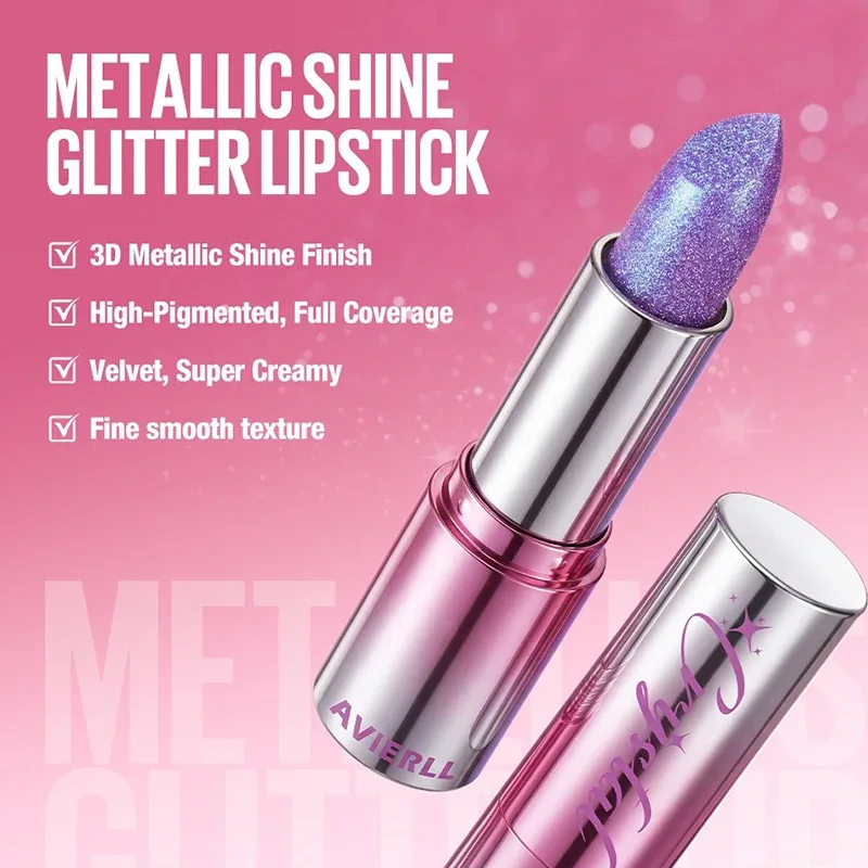 6 Color Polarised Shimmer Lipstick Metallic Pearlescent Pink Glitter Lipstick Waterproof Lasting Lip Tint Women Cosmetics Makeup