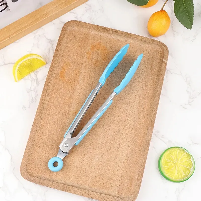 Silicone BBQ Grilling Tong Kitchen Cooking Salad Bread Serving Tong Non-Stick Barbecue Clip Clamp Stainless Steel Tools Gadgets — image 11