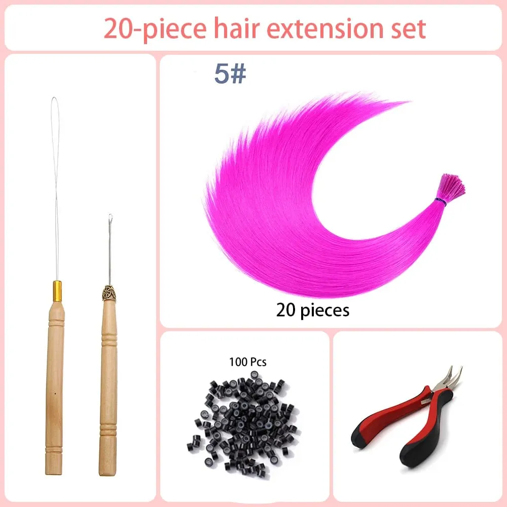 20 Strands/Pack Random Ten Colors Synthetic Colored I-Tip Stick Hair Extensions Straight Hair 16 Inch For Women High Temperature — image 13