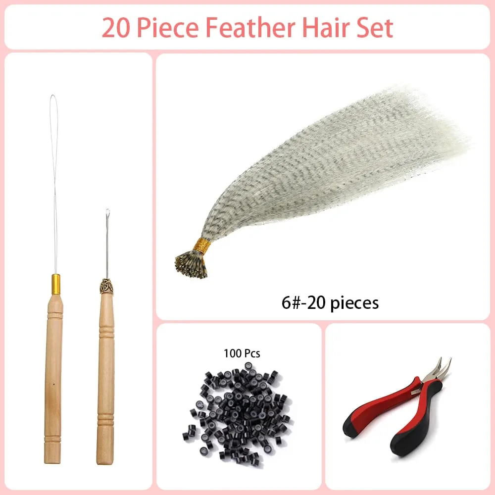 Synthetic Colored I-Tip Faux Feather Hair Extensions 16" 20 Strands/Pack Women's Heat Resistant Fiber Toolset Wig Accessories — image 13