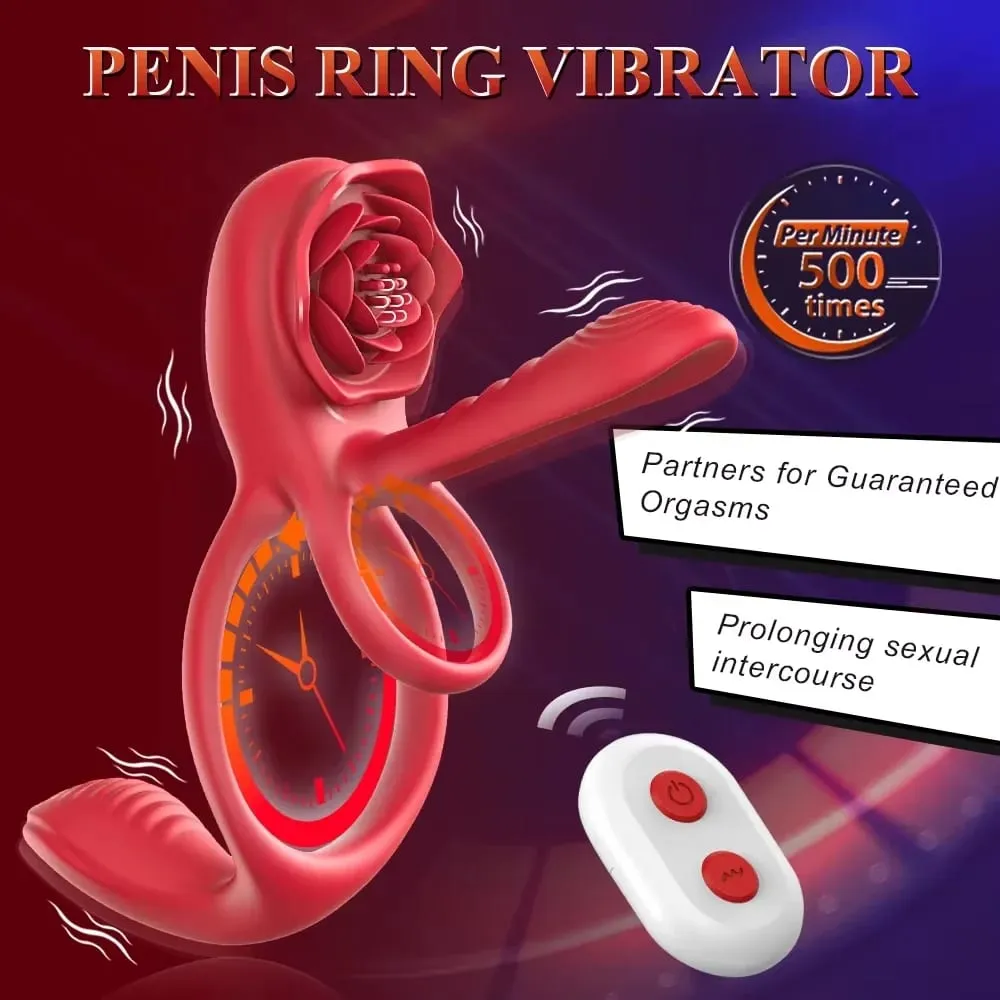 Rose Vibrating Cock Ring Penis Sleeve Vibrator G-spot Clitoral Stimulator 10 Vibration Sex Toy for Adult Men Clitoris Vibrator