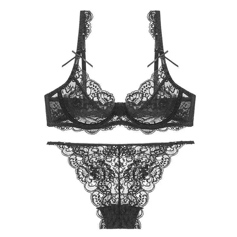 Reggiseno push-up in pizzo francese romantico, ultra sottile, non imbottito, senza ferretto, senza fodera, busto grande, minimizzatore, set di lingerie BANERDANNI S-XL — image 6