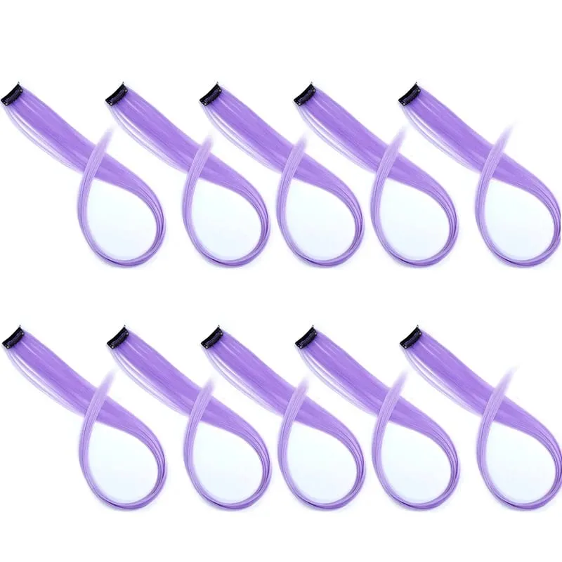 Synthetic 10pcs Colored Hair Synthetic Extensions Colorful Clip in Hair Long Straight Hair for Kids Girls Women — image 12