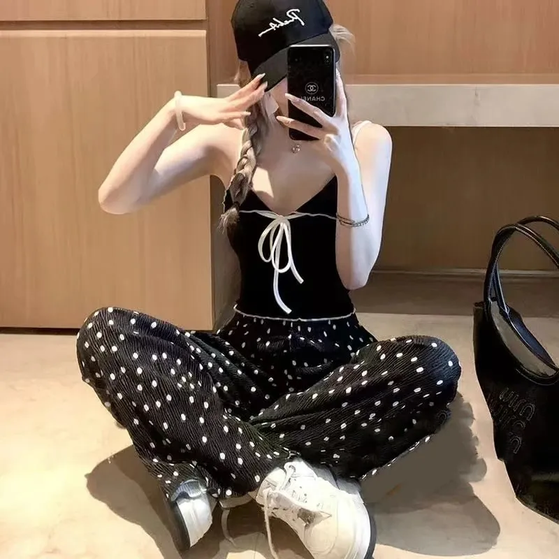 Atasan Cami Y2K dengan Tank Top Crop Tali Spaghetti Depan Simpul Pita Pakaian Atasan Anak Perempuan Shoujo Wanita Musim Panas — image 4