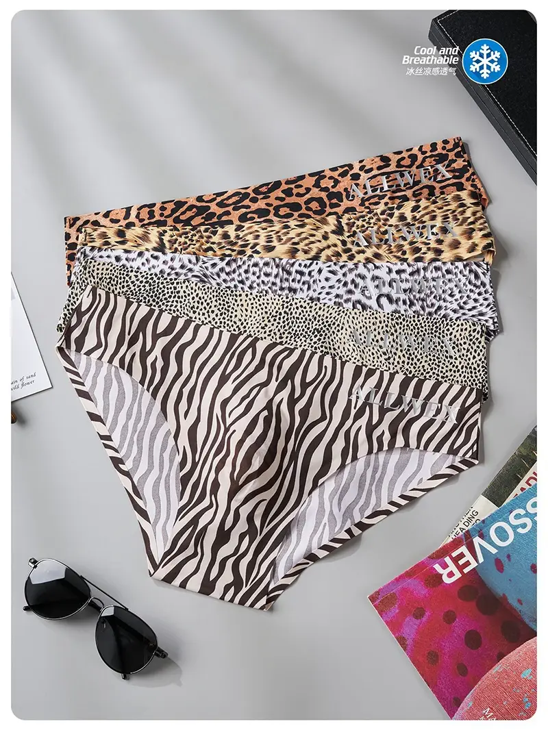 Mens Ice Silk Briefs Summer Ultra-thin Seamless Sexy Panties Leopard Print Quick Drying Breathable Underwear 3D Pouch Underpants — image 2