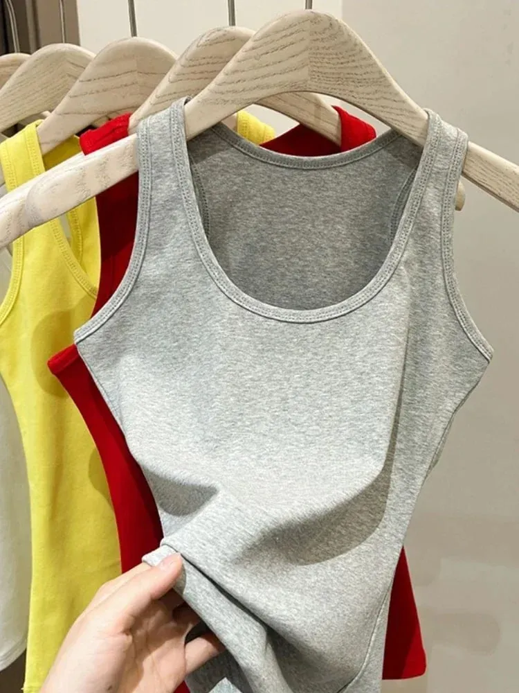 New Korean Style U-Neck Sleeveless Strap Tank Tops Slimming Base Layer Top Fashion Minimalist Design Summer Female Solid Camis — image 2