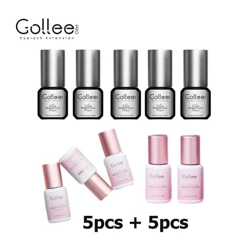 Gollee 5pcs Pink Clear Eyelash Grafting Glue And Gollee 5pcs Fast Drying Black Eyelash Extension Adhesive Private Label Accepted