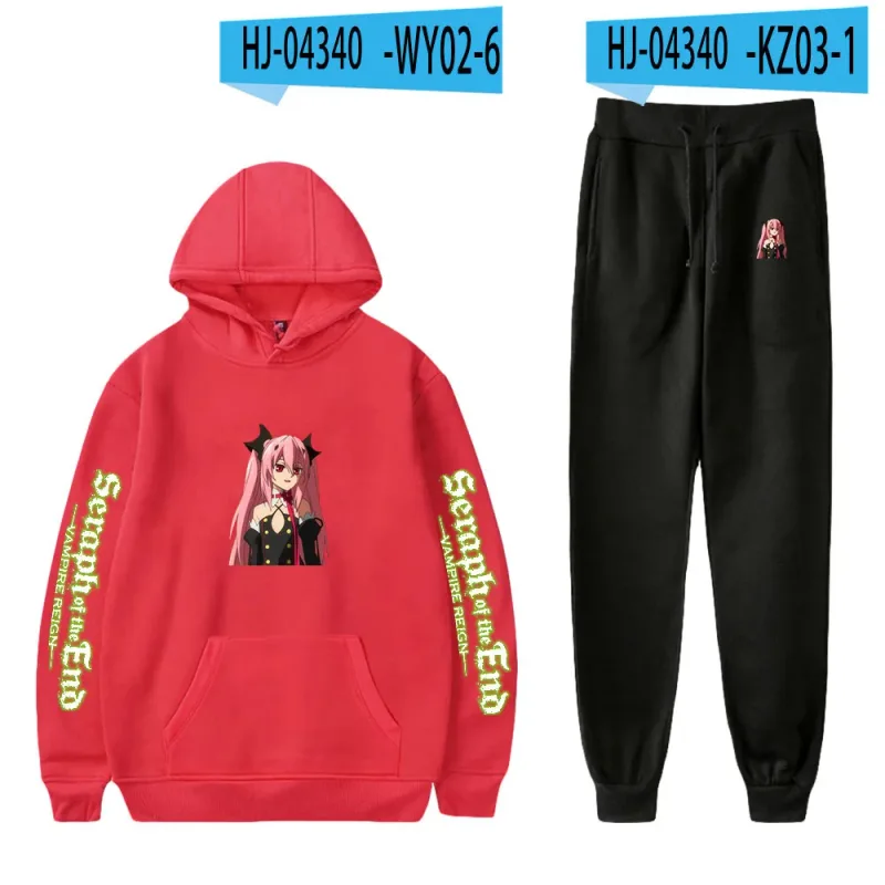 Harajuku cómodo Seraph of the End estampado sudadera pantalones de chándal traje sudaderas con capucha + pantalones traje niños/niñas conjunto de 2 piezas ropa