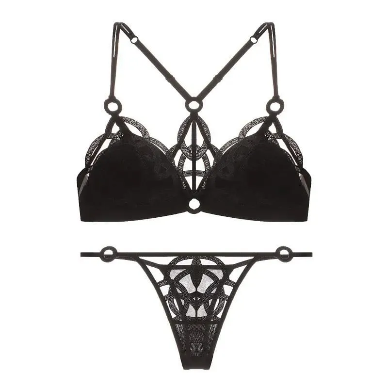 French Sexy Beautiful Back Lingerie Set for Women Thin Mesh Embroidery Wire Free Underwear Bra Suit Female Solid Lace Briefs — image 8