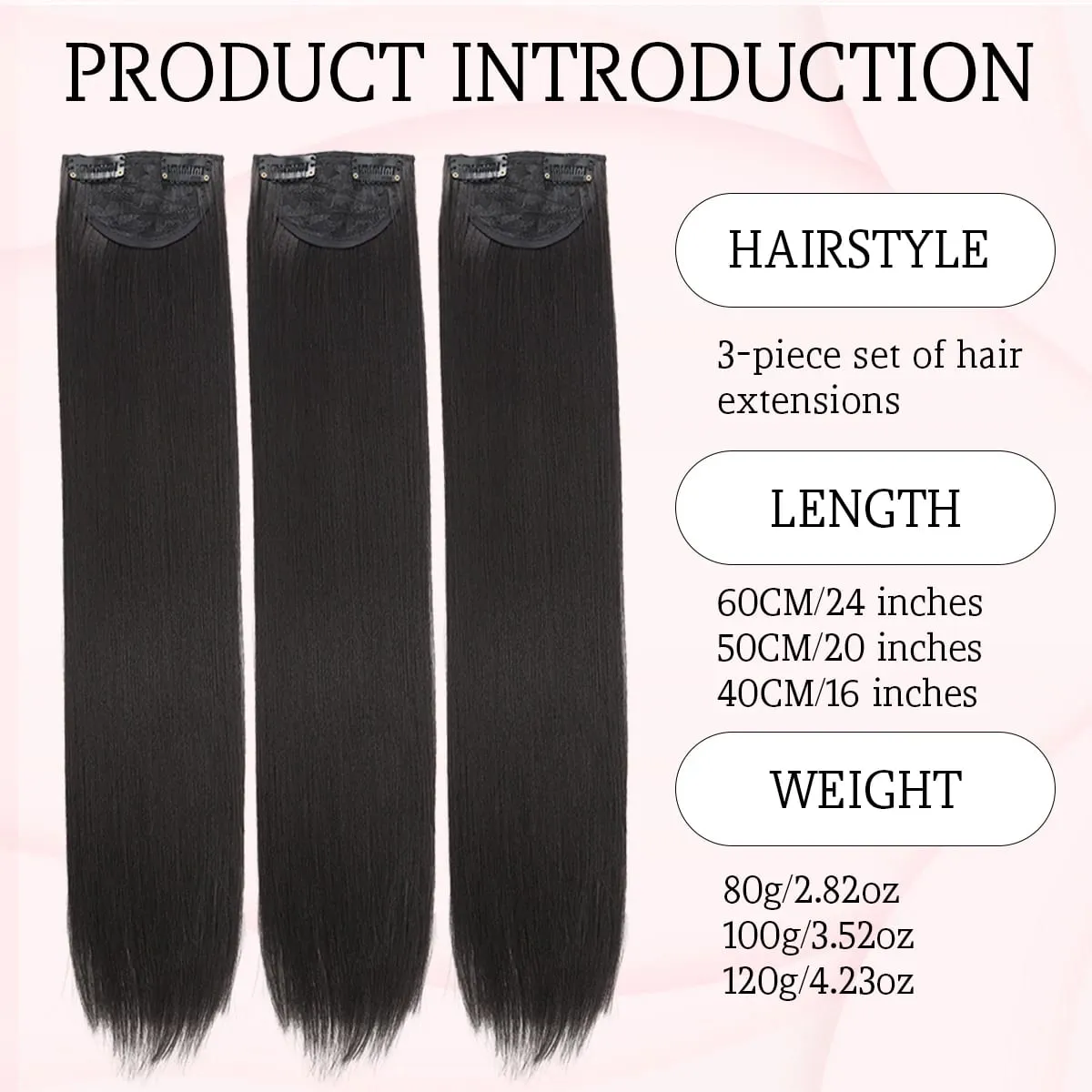 16-24 inch synthetic hair extension Wig patch invisible seamless for women three straight to increase hair volume — image 3