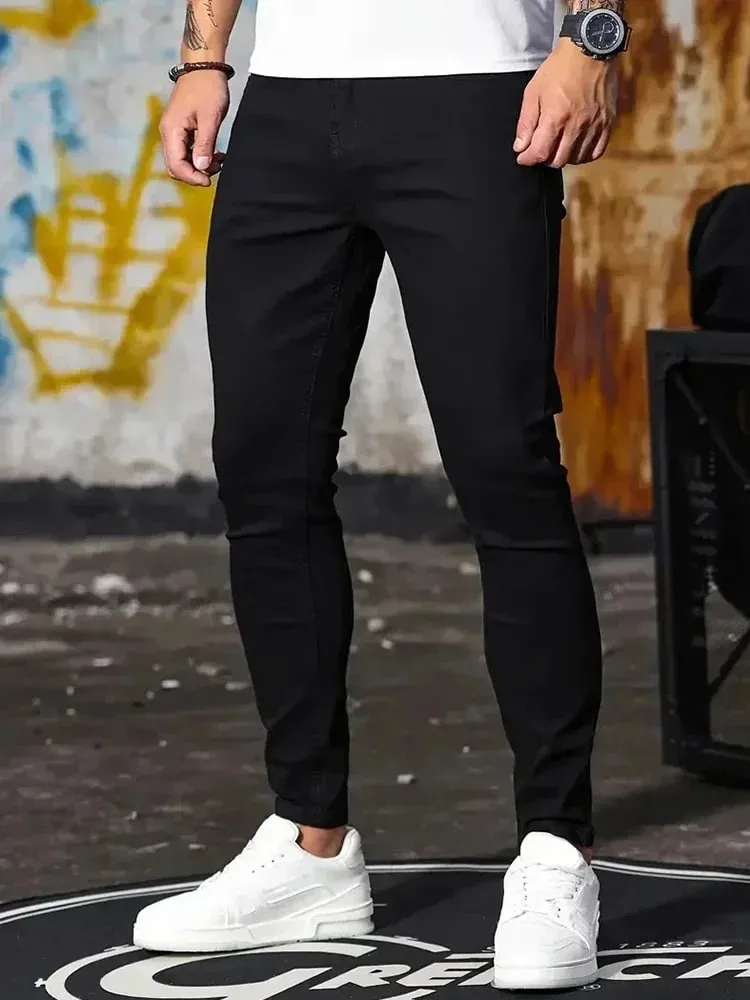 Men Jeans Stretch Skinny Denim Pants Solid Color Black Blue Spring Luxury Street Harajuku Hip-Hop Style Slim Fit Trousers Brand — image 5