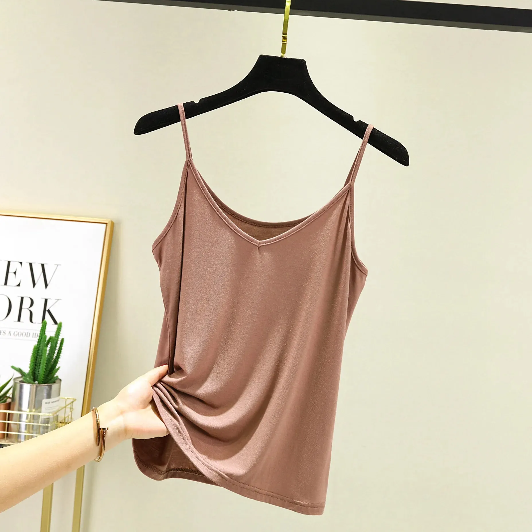 Spaghetti Strap tops Women Halter V Neck Camis Tank Solid color basic sleeveless Camisole Top — image 12