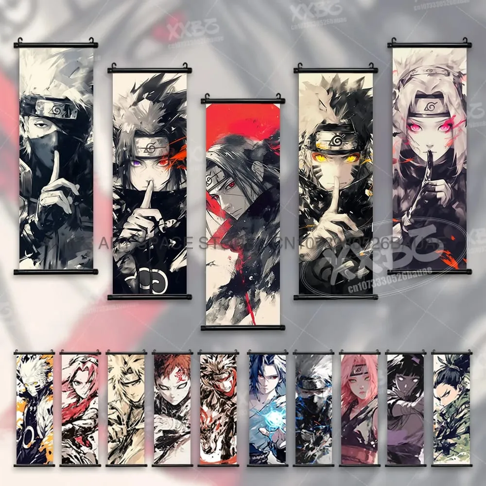 Anime Naruto Hanging Painting Hatake Kakashi Wall Art Scrolls Picture Uchiha Sasuke Home Decor Canvas Poster Haruno Sakura Mural — image 1