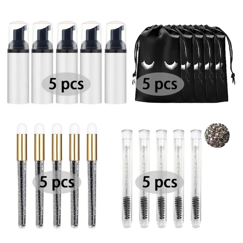 60ml plnitelná prázdná lahvička s plastovou pumpičkou Čisticí sada pro prodloužení řas Dlouhý kartáč na řasy Kulma na řasy Dust Tube EVA úložný sáček Nástroje