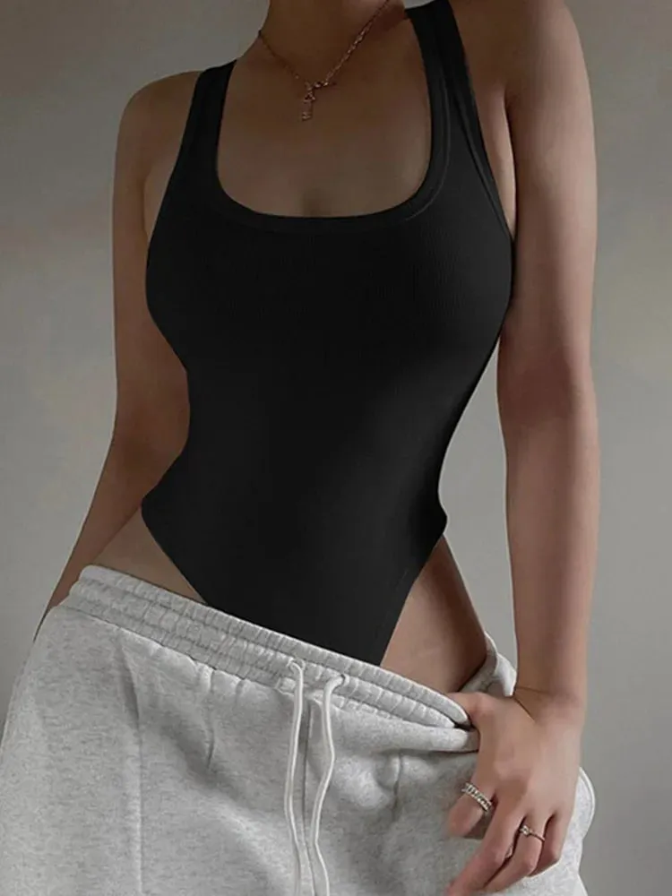 Sleeveless Knit Bodysuit 2024 Hot Summer Sexy Bodycon Off Shoulder Halter Tops Casual Street Bodice For Women ClubWear — image 2