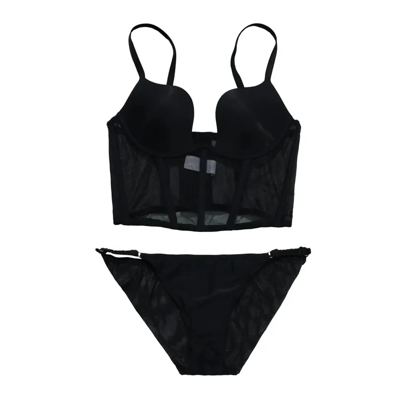 Sexy black fishbone bra underwear with steel ring top support lingerie bra set gathering women large size bralette — image 8
