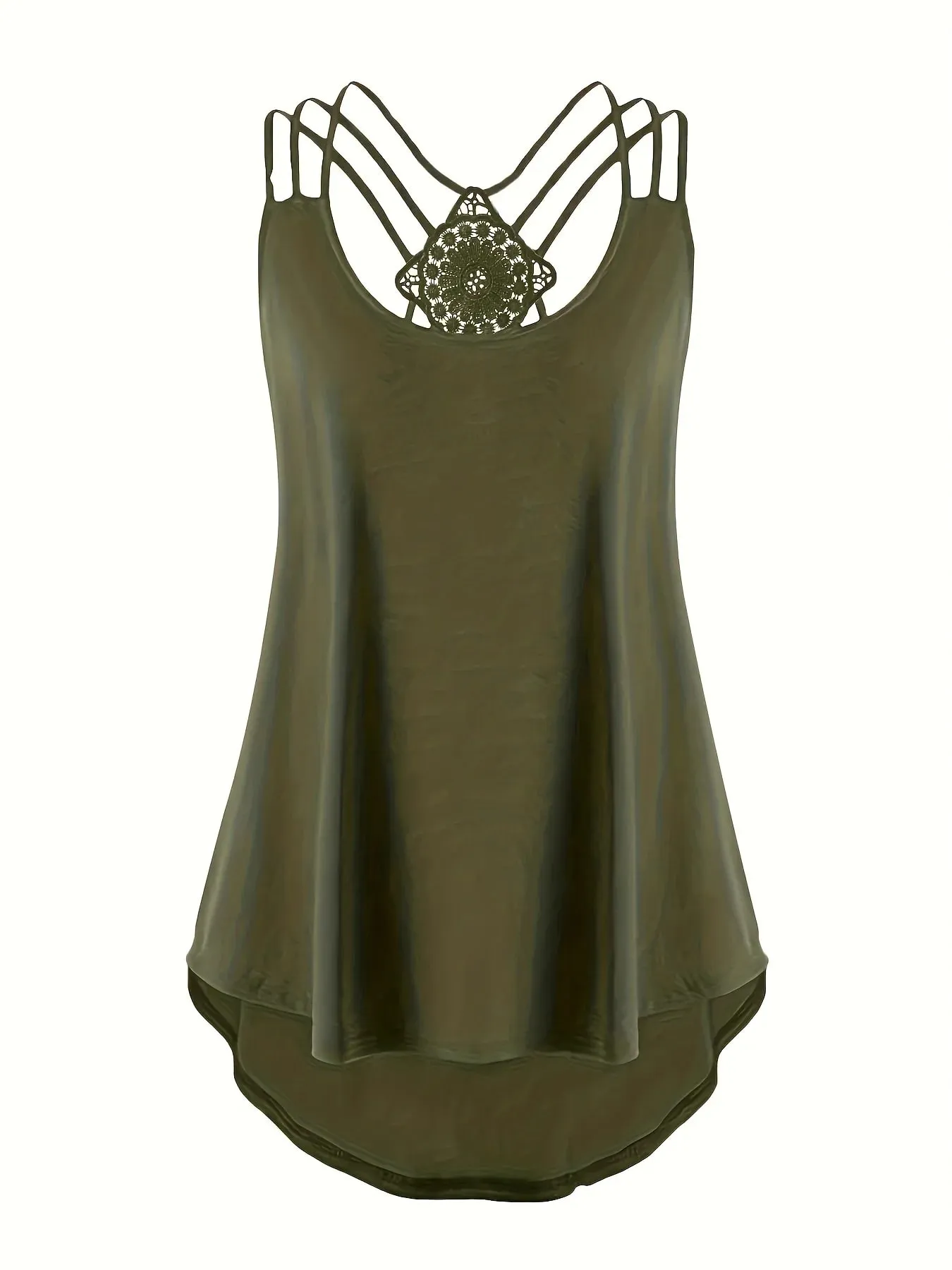 Plus Size Summer Fashion Solid Color Suspender Criss Cross Cami Tank Women's Oversized Slight Stretch Backless Casual Top — image 3