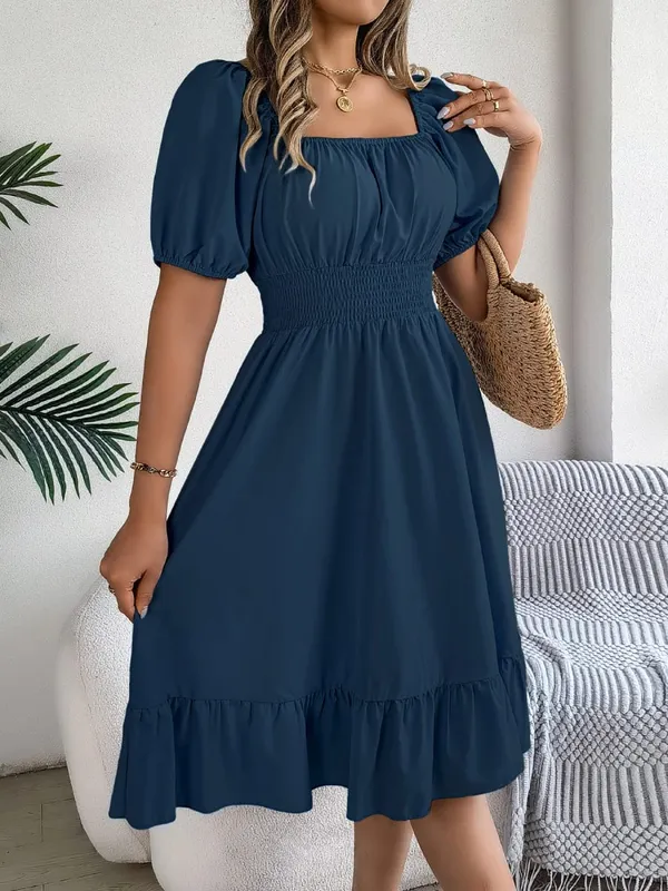 Spring Summer Elegant High Waisted Dress Square Neck Short Sleeved Ruffled Edge Long Dresses 2026 Valentine's Day Woman Clothing — image 8